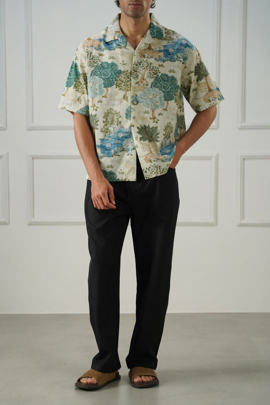 ECRU SLUB PRINTED SHIRT