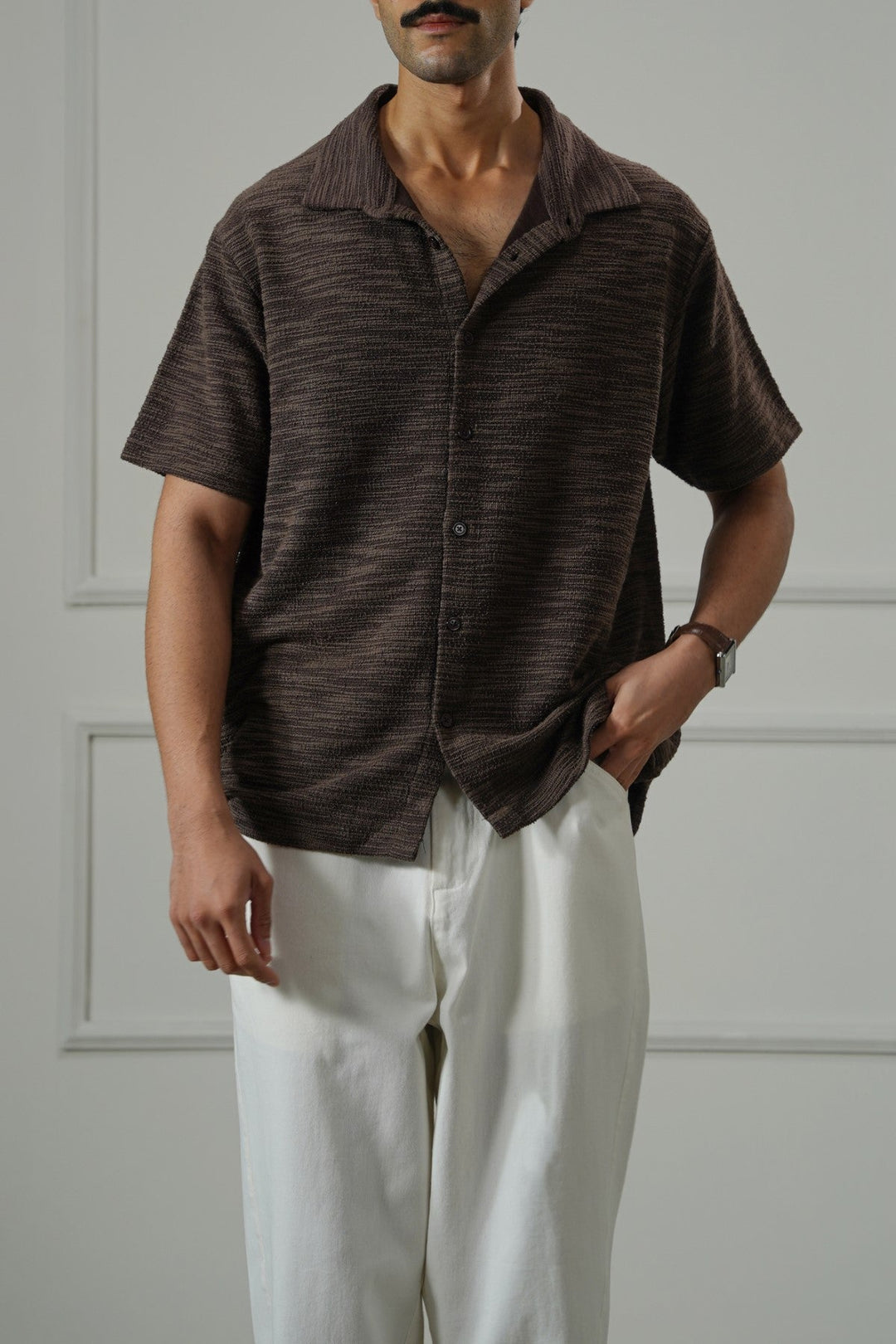 DARK BROWN CRINKLE TEXTURED SHIRT