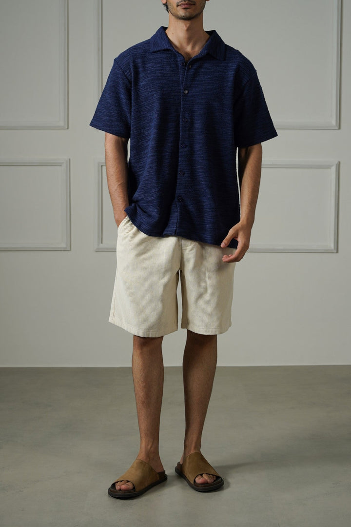 NAVY CRINKLE TEXTURED SHIRT