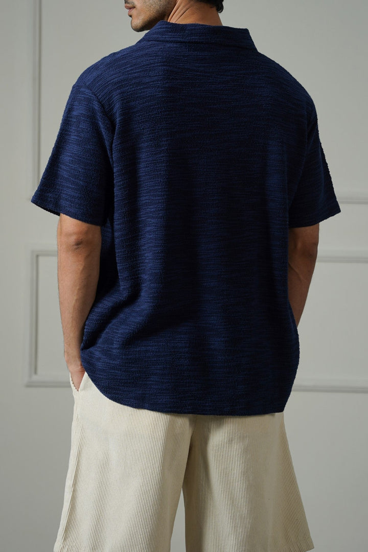 NAVY CRINKLE TEXTURED SHIRT