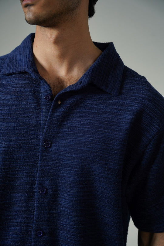 NAVY CRINKLE TEXTURED SHIRT