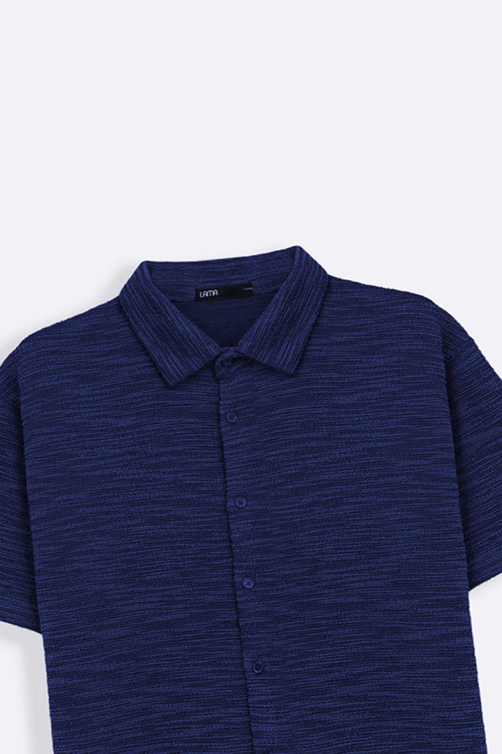 NAVY CRINKLE TEXTURED SHIRT