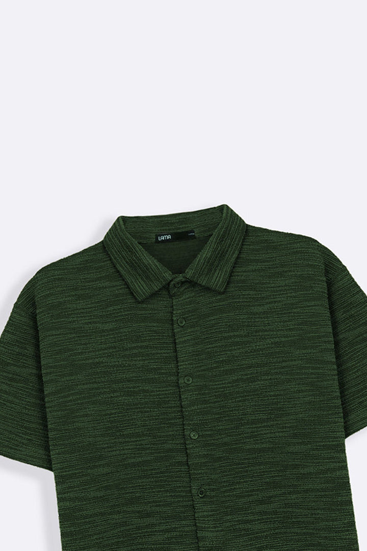 OLIVE CRINKLE TEXTURED SHIRT