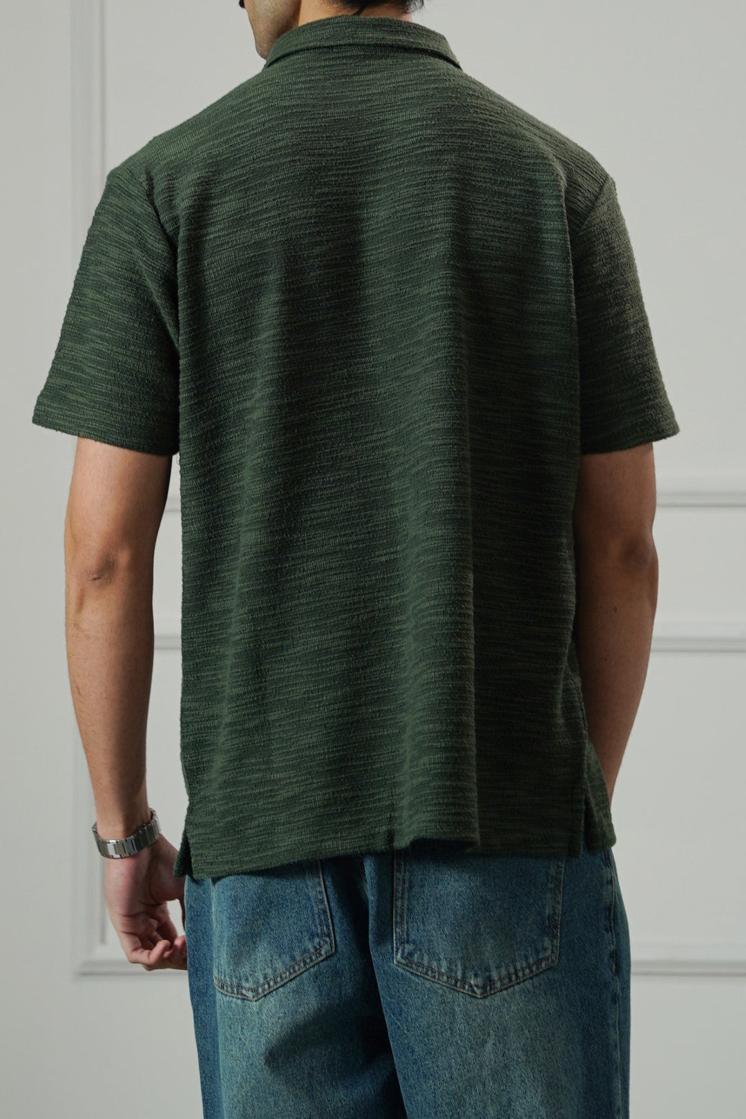 OLIVE CRINKLE TEXTURED SHIRT