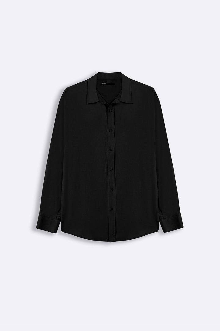 BLACK FLOWY COTTON BLEND SHIRT
