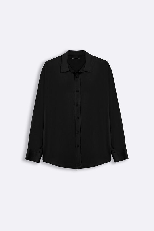 BLACK FLOWY COTTON BLEND SHIRT