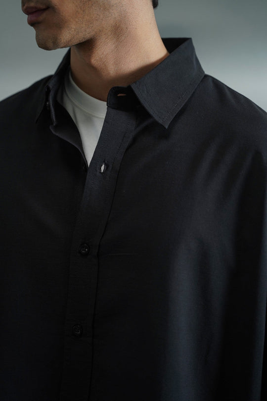 BLACK FLOWY COTTON BLEND SHIRT