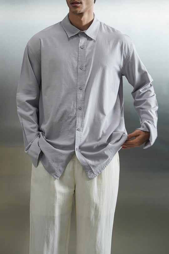 GREY FLOWY COTTON BLEND SHIRT