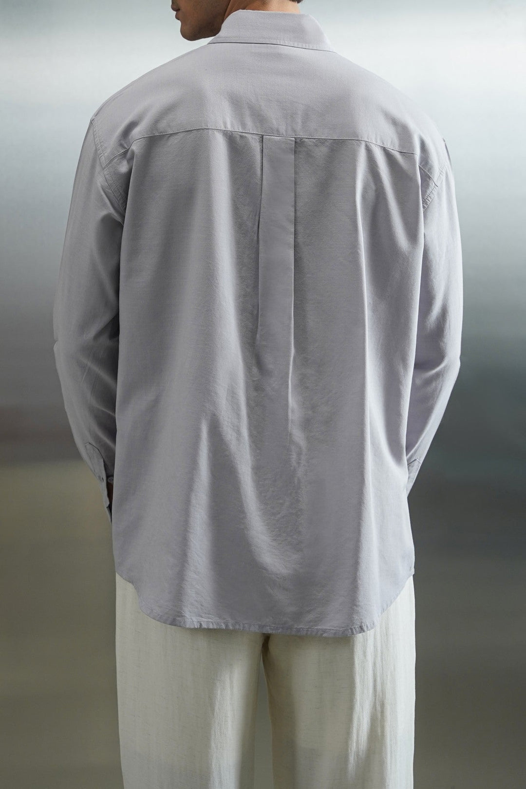 GREY FLOWY COTTON BLEND SHIRT