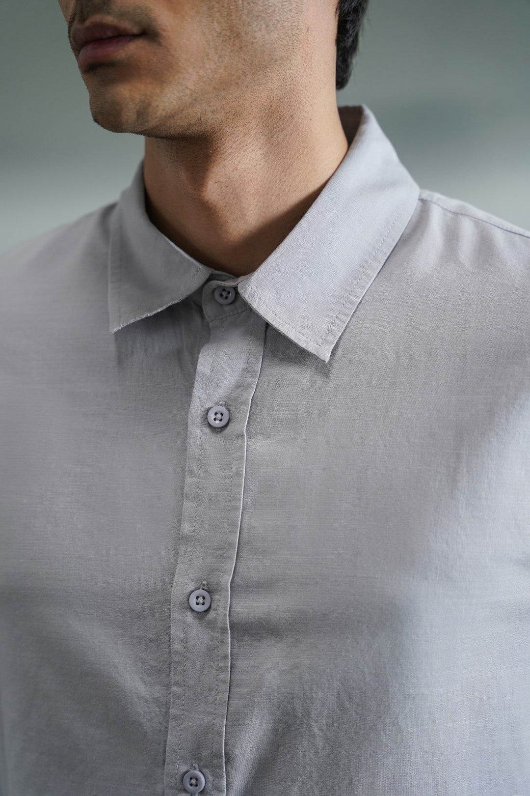 GREY FLOWY COTTON BLEND SHIRT