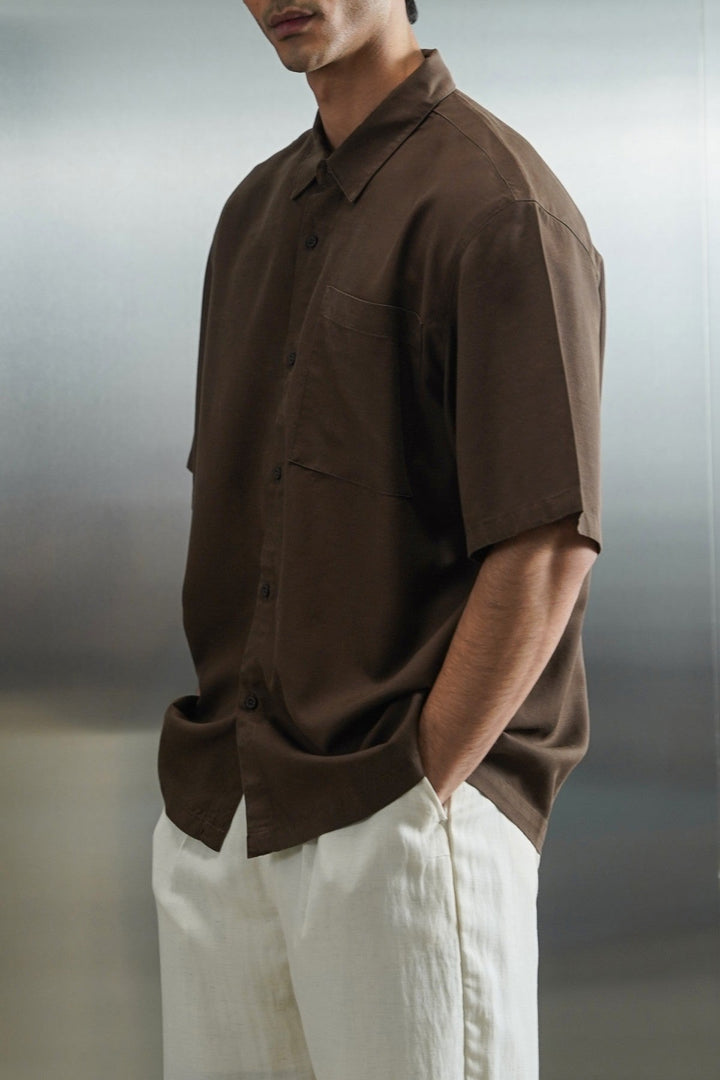 COFFEE WASHED EFFECT TENCEL SHIRT