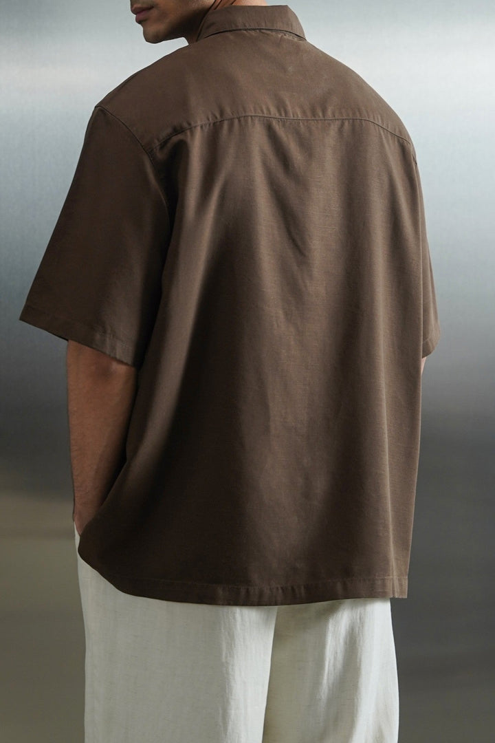 COFFEE WASHED EFFECT TENCEL SHIRT