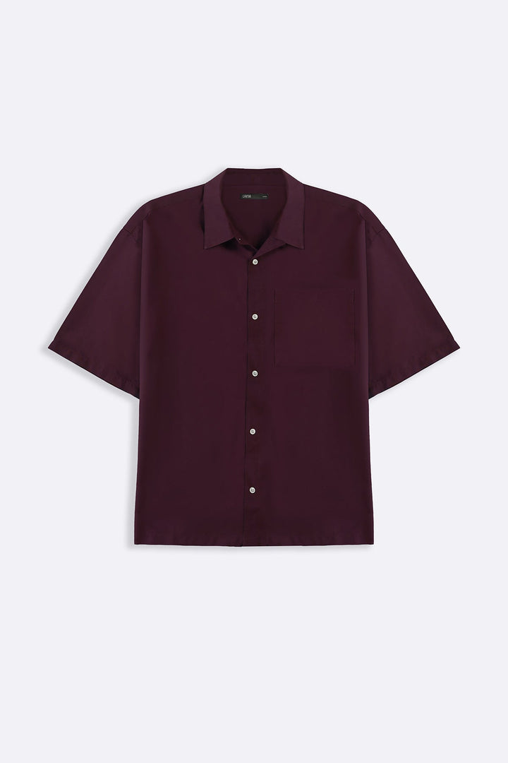 MAROON WASHED EFFECT TENCEL SHIRT
