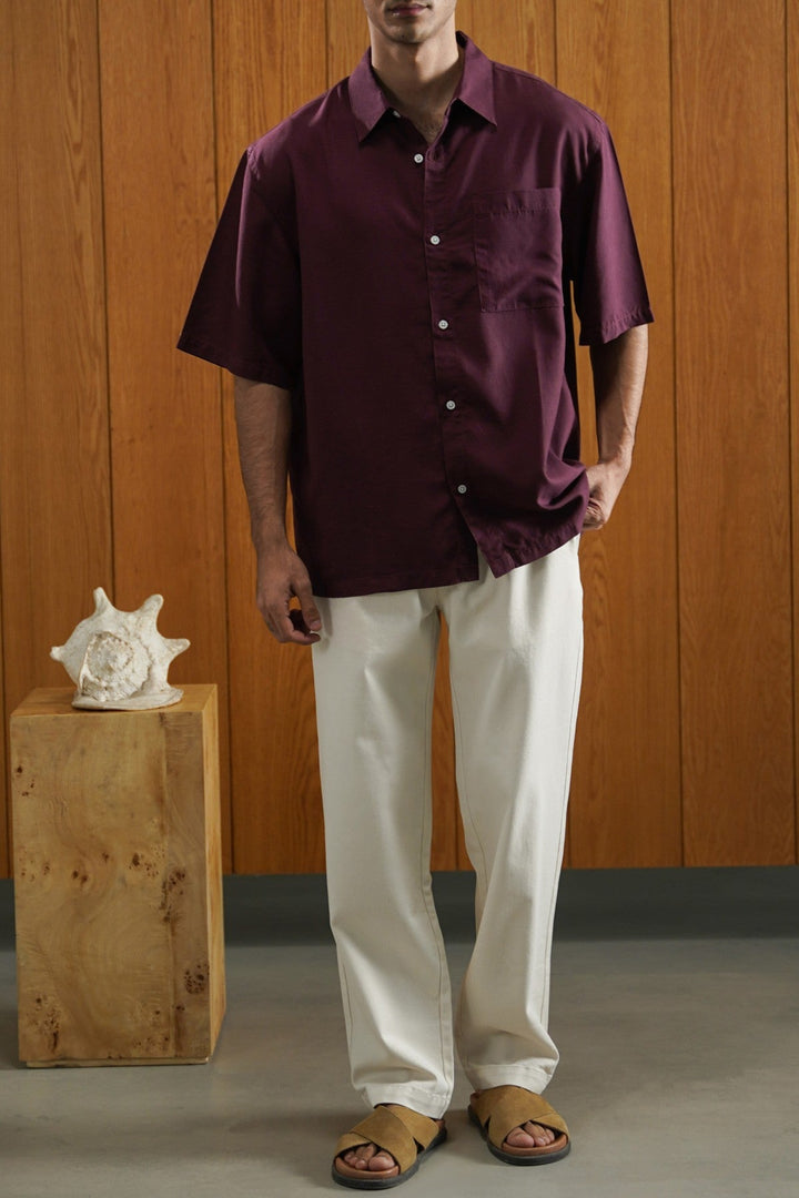 MAROON WASHED EFFECT TENCEL SHIRT