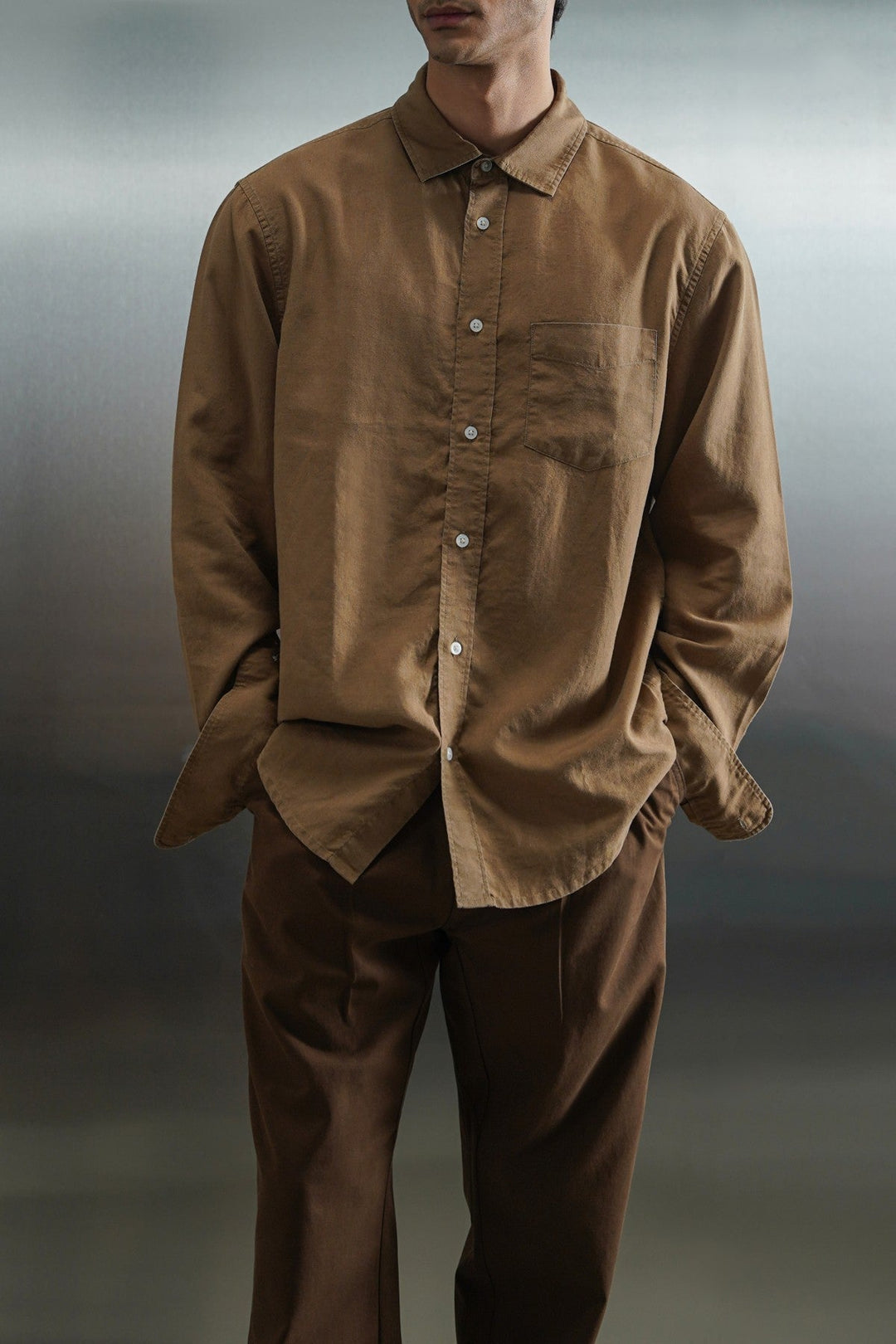 BROWN EASY LYOCELL LINEN SHIRT