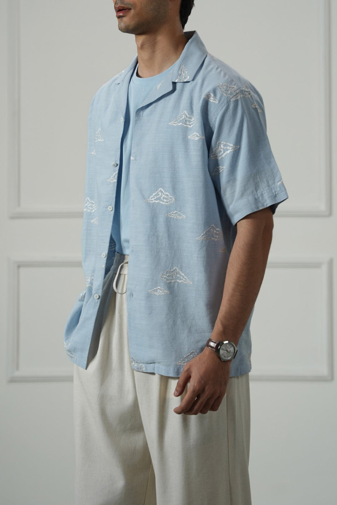 LIGHT BLUE MONSOON EMBROIDERED SHIRT