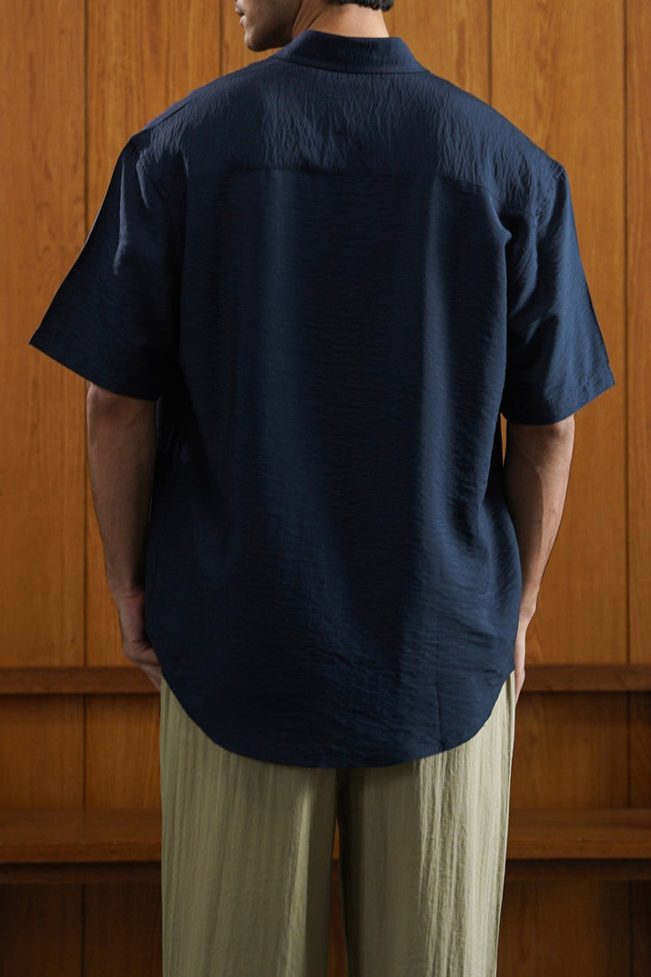 NAVY MELANGE EFFECT SHIRT