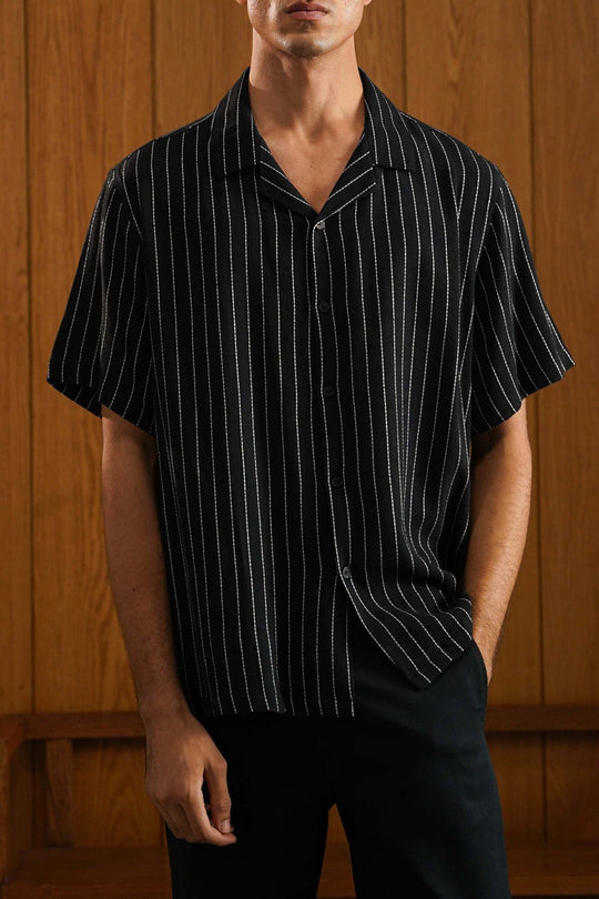 BLACK STRIPED JACQUARD SHIRT