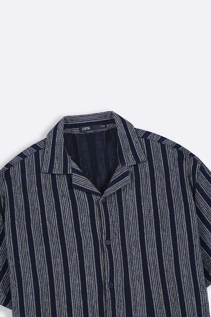 NAVY CRINKLE RESORT COTTON SHIRT