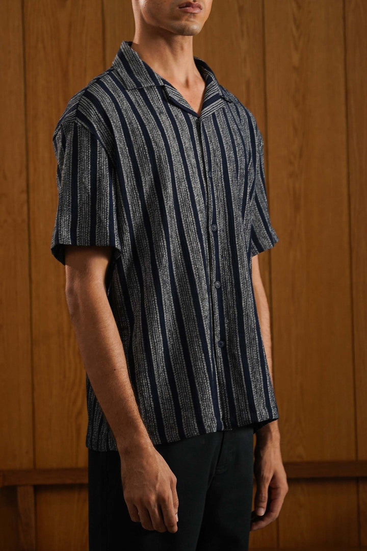 NAVY CRINKLE RESORT COTTON SHIRT