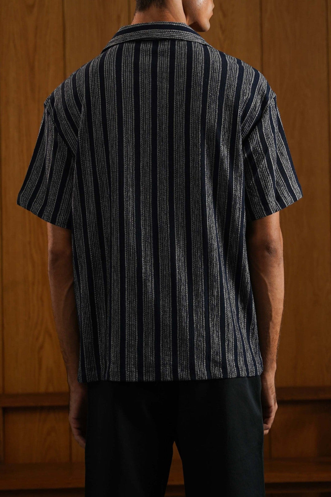 NAVY CRINKLE RESORT COTTON SHIRT