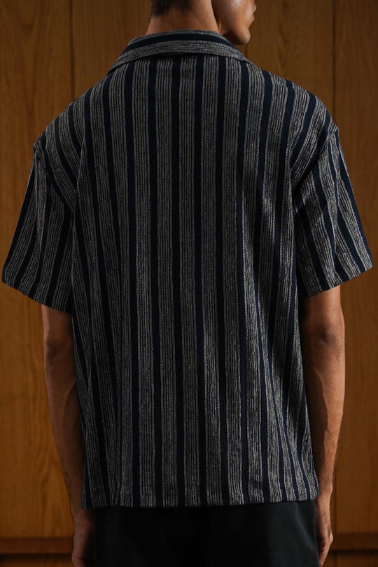 NAVY CRINKLE RESORT COTTON SHIRT