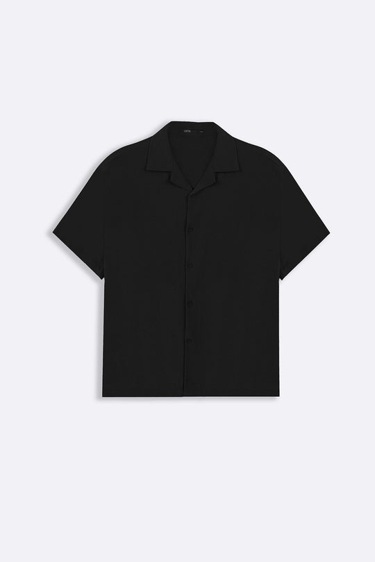 BLACK TEXTURED COTTON STRETCH SHIRT