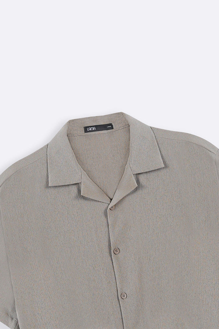 KHAKI TEXTURED COTTON STRETCH SHIRT