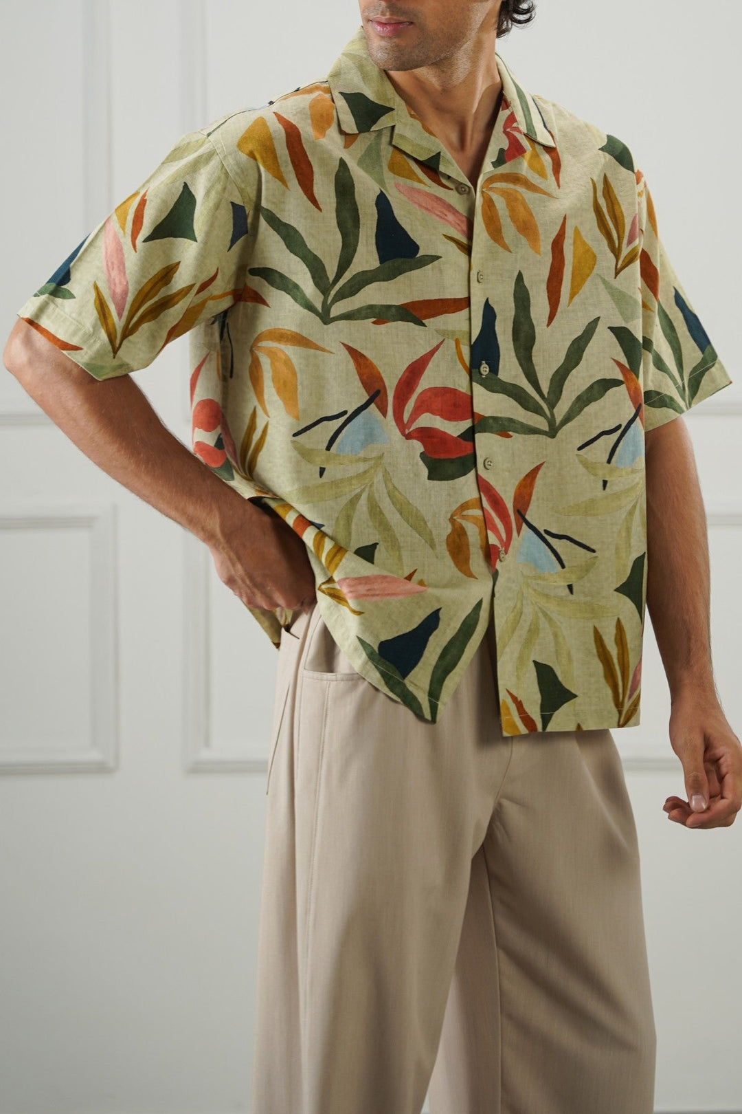 ECRU SLUB PRINTED SHIRT