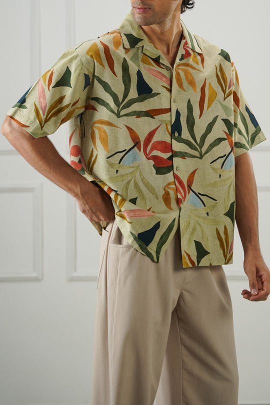 ECRU SLUB PRINTED SHIRT