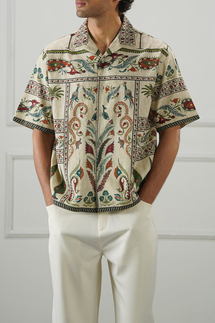 ECRU SLUB PRINTED SHIRT