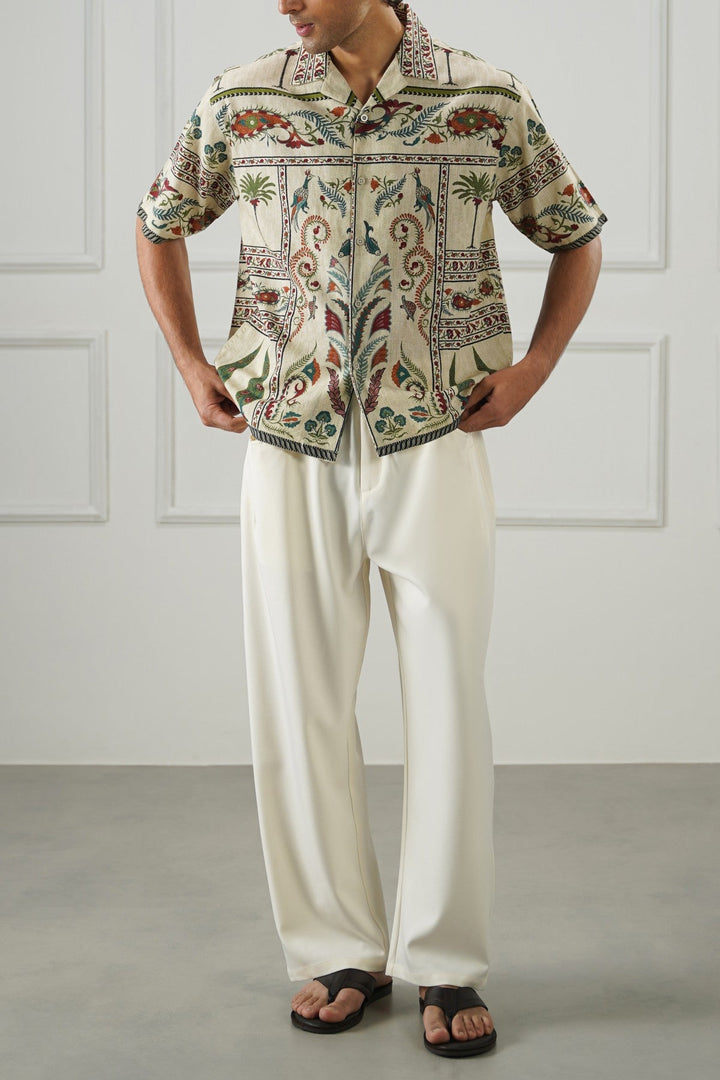 ECRU SLUB PRINTED SHIRT