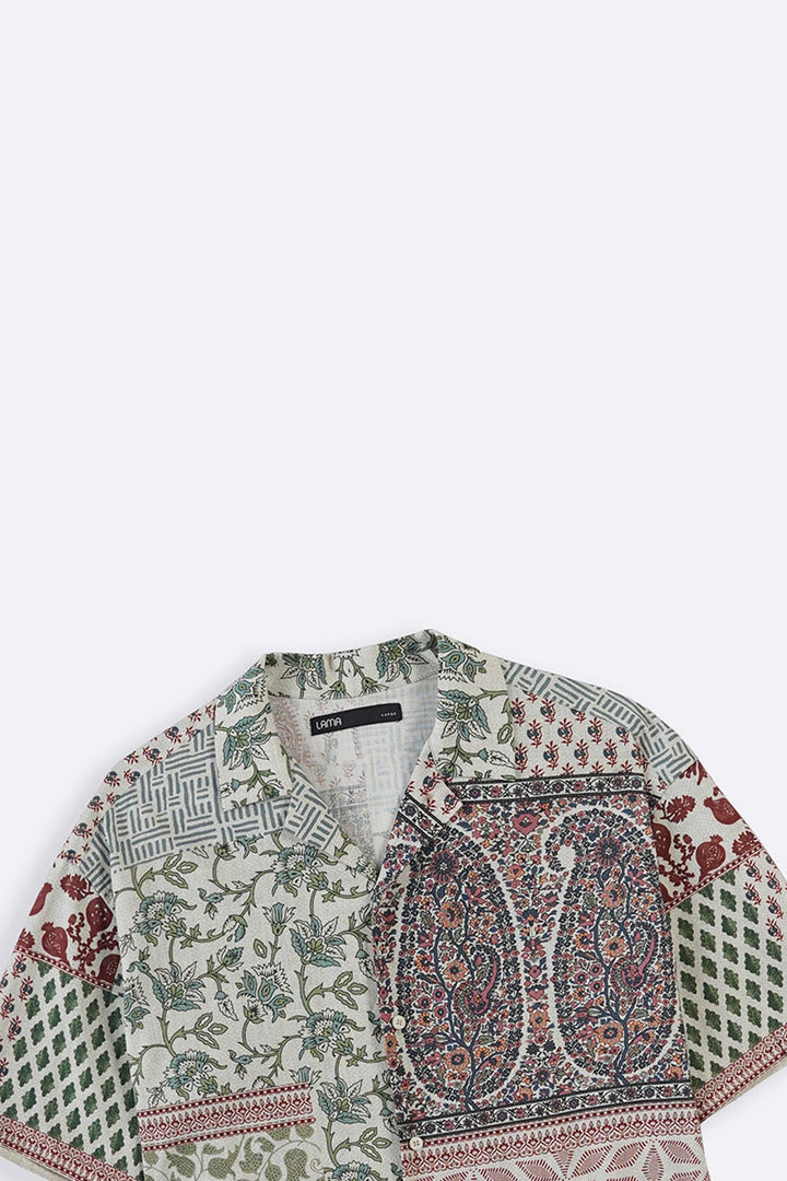 ECRU-PRINTED SLUB SHIRT