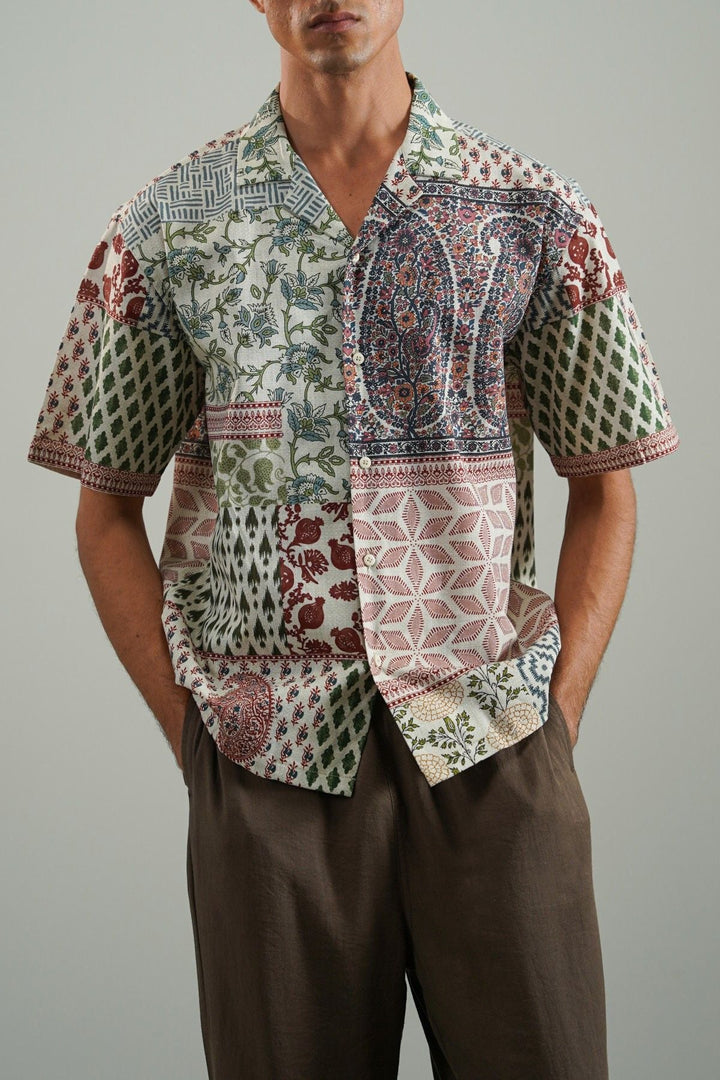 ECRU-PRINTED SLUB SHIRT