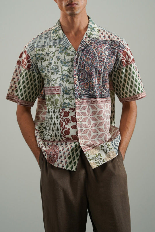 ECRU-PRINTED SLUB SHIRT