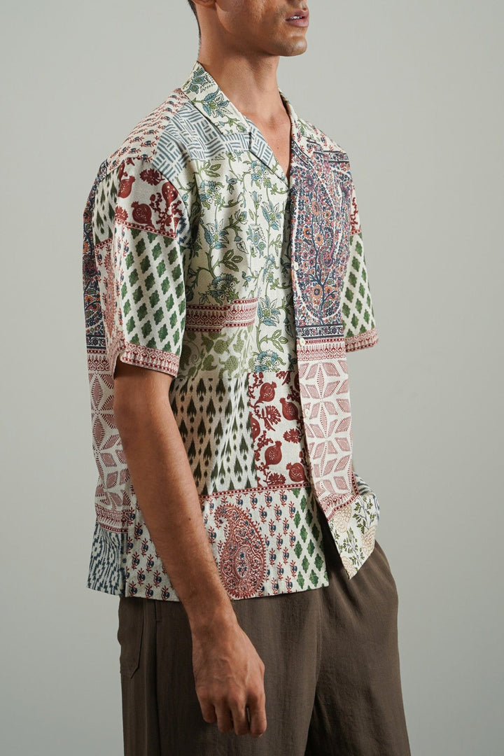 ECRU-PRINTED SLUB SHIRT