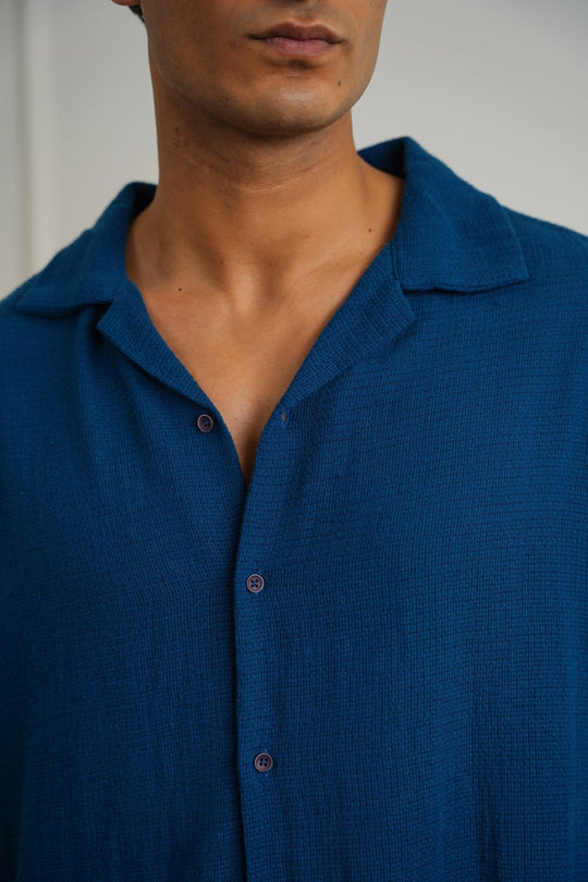 TEAL TEXTURED COTTON SAFARI SHIRT