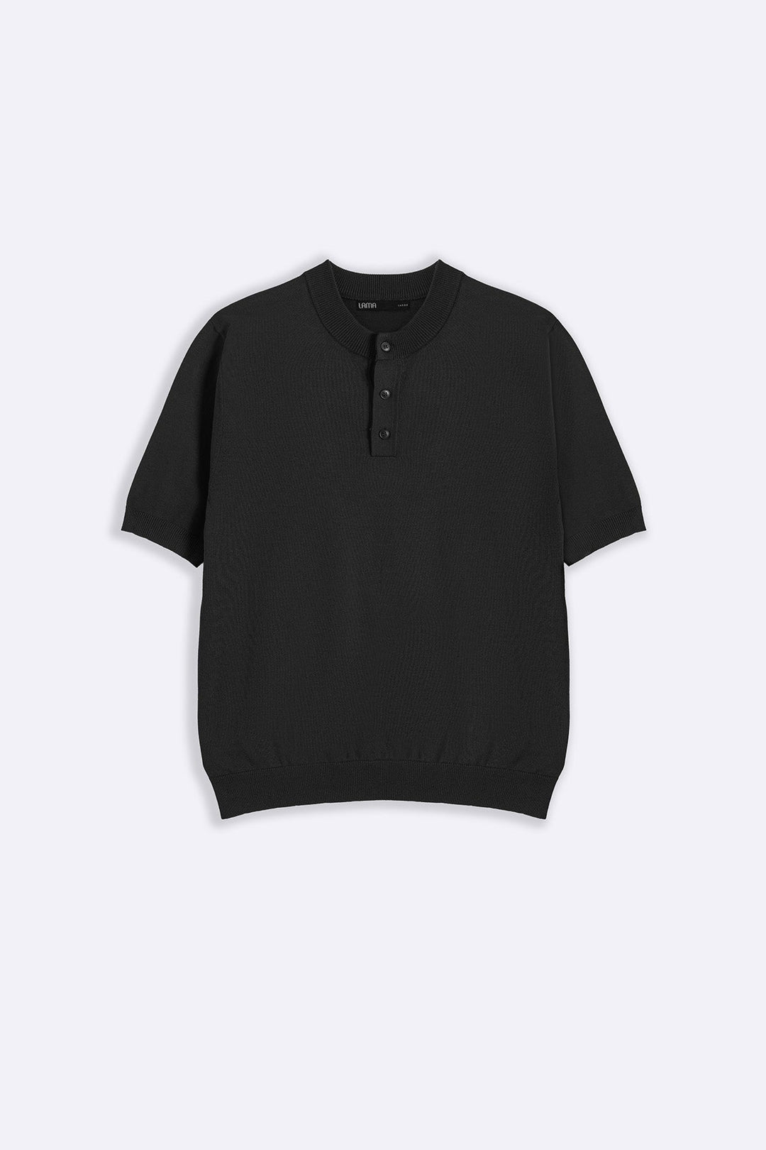 BLACK SOFT KNIT HENLEY SHIRT