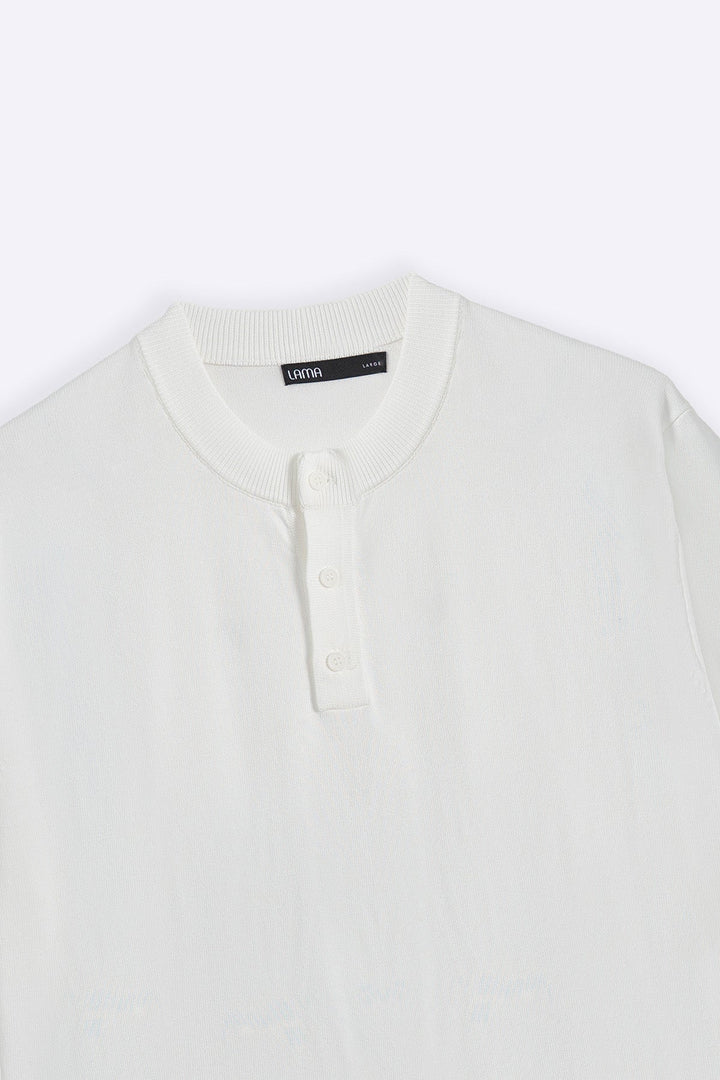 WHITE SOFT KNIT HENLEY SHIRT