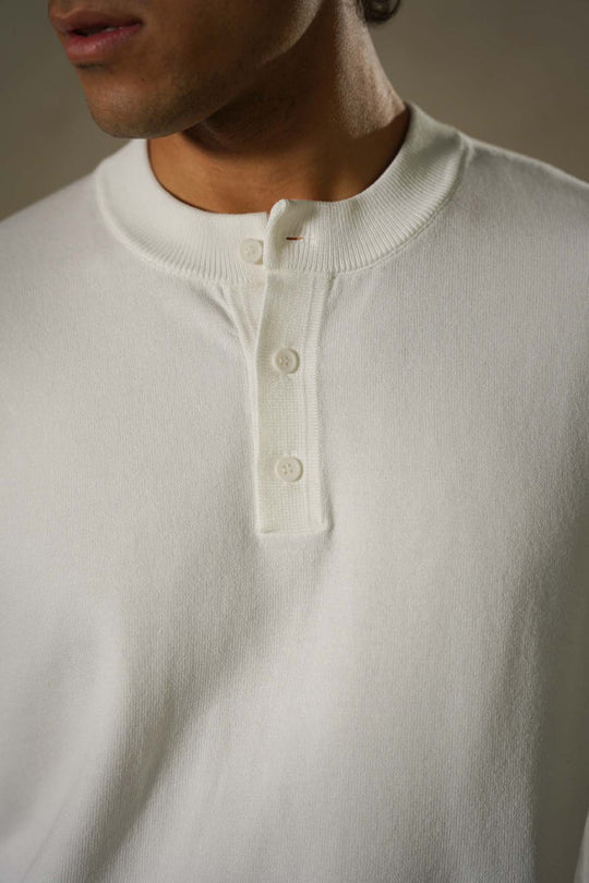 WHITE SOFT KNIT HENLEY SHIRT
