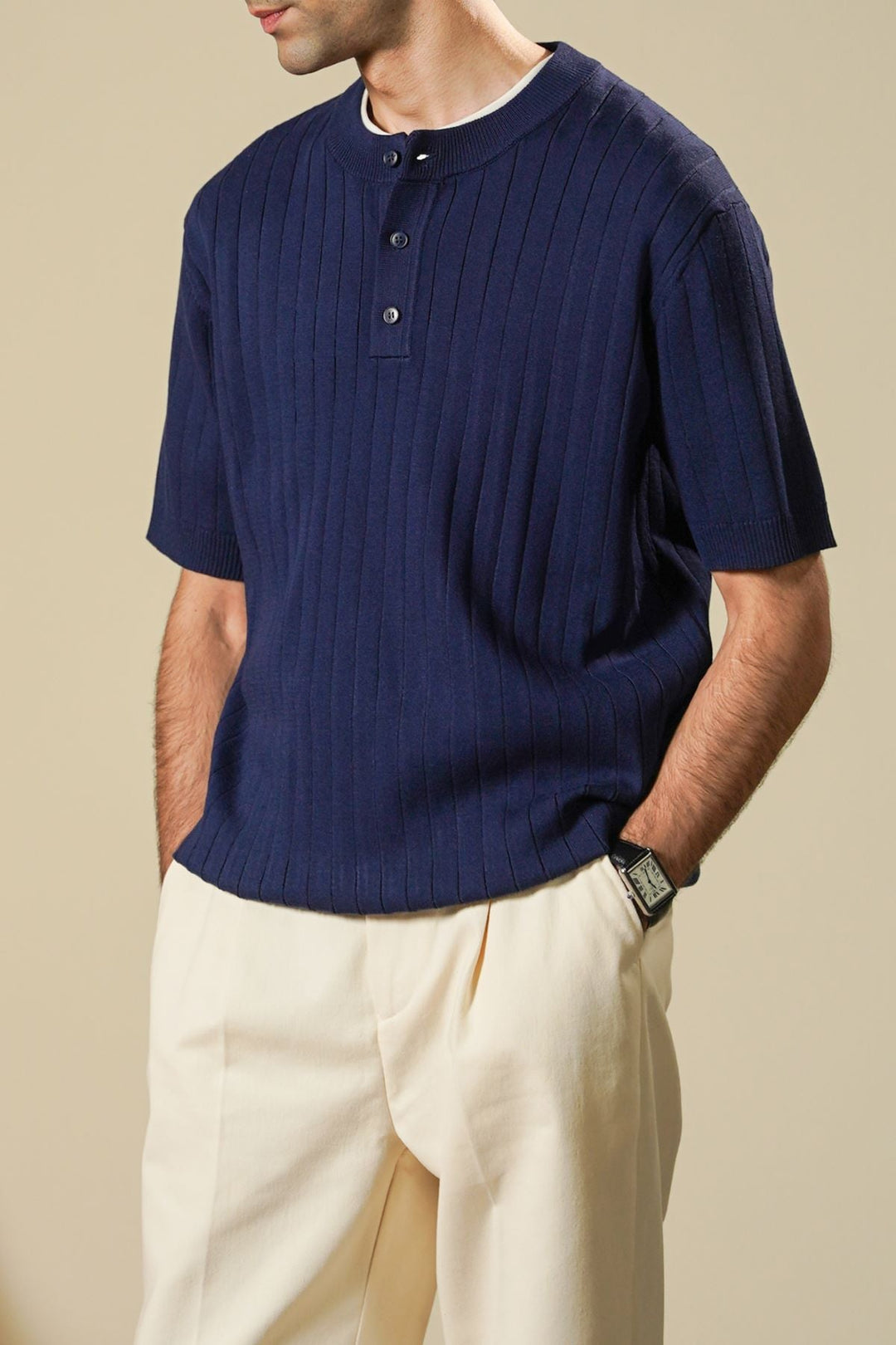 NAVY TEXTURED HENLEY