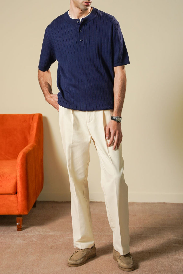 NAVY TEXTURED HENLEY