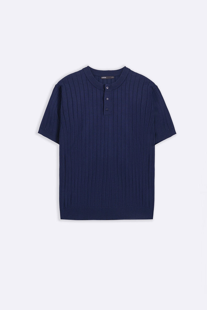 NAVY TEXTURED HENLEY