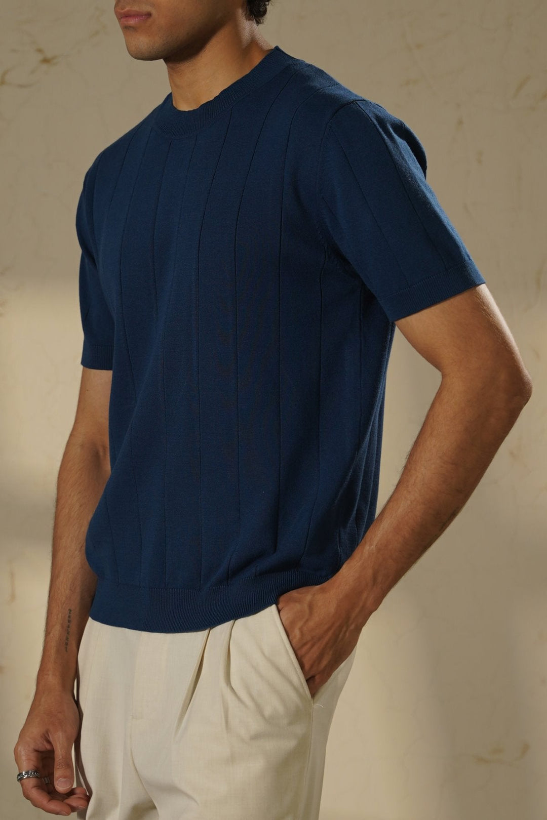 NAVY DROP NEEDLE TEE