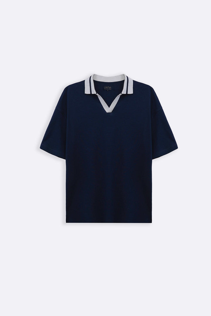 BLACK PRINTED POLO TEE