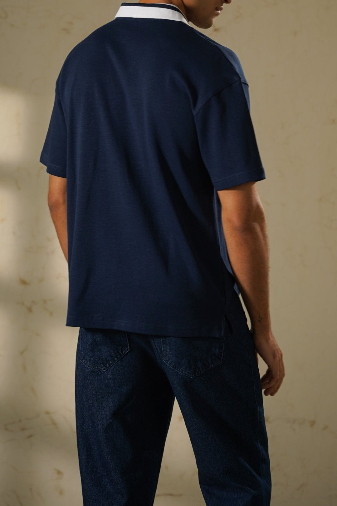 NAVY PRINTED POLO TEE