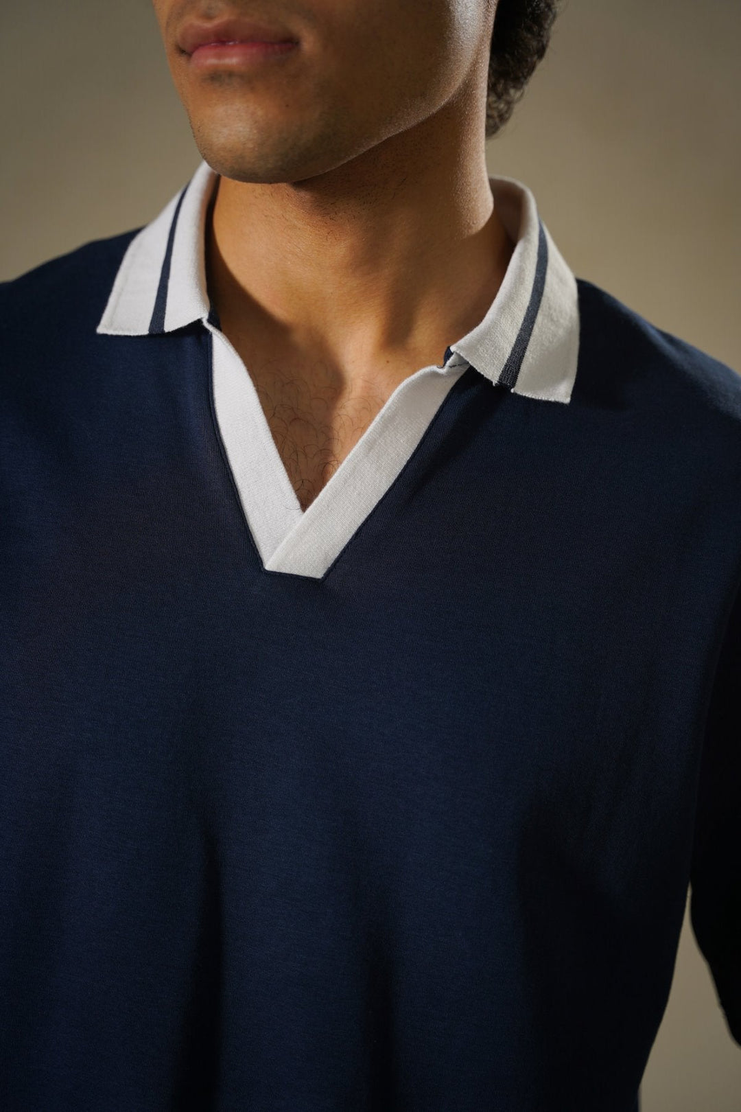 NAVY PRINTED POLO TEE