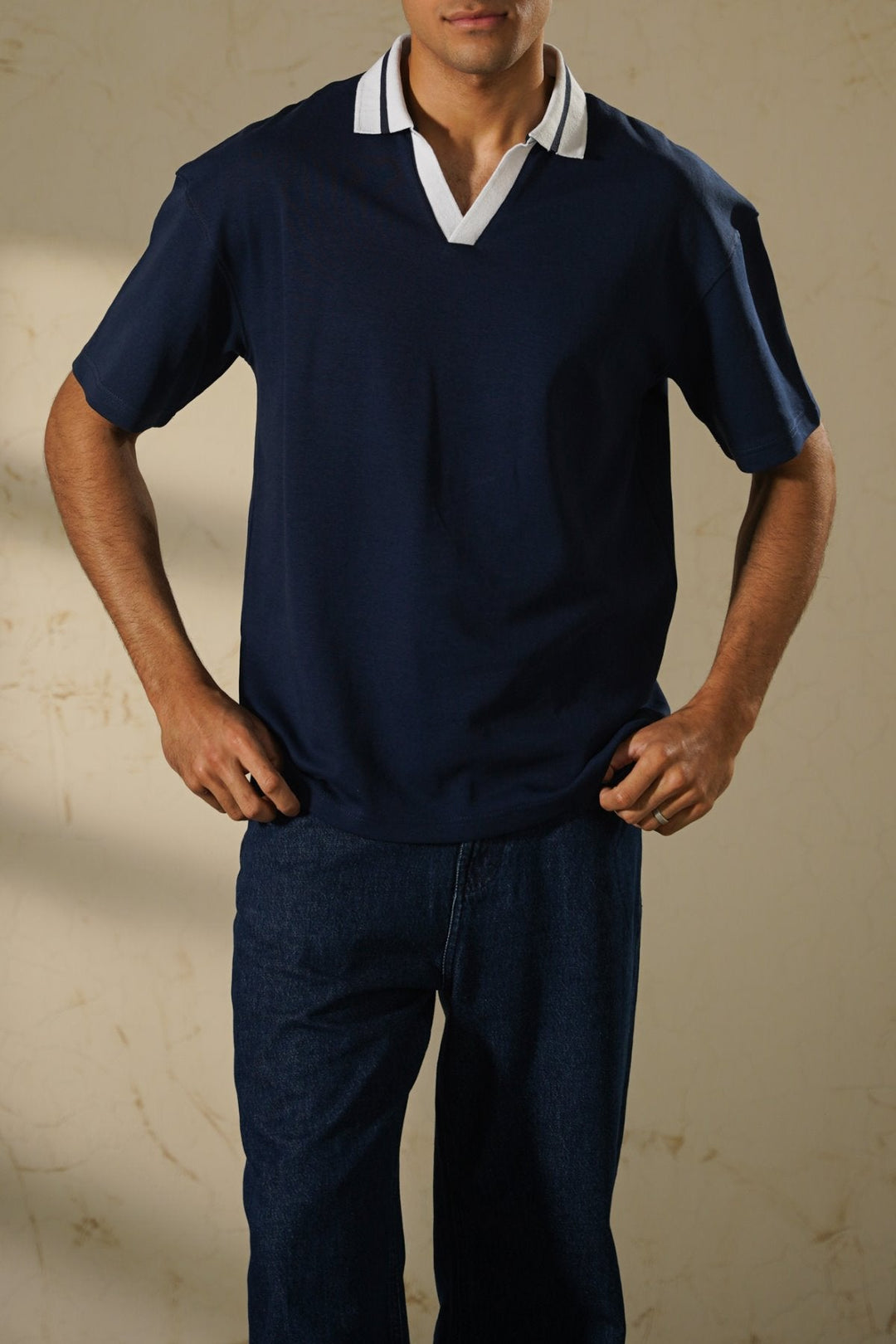 NAVY PRINTED POLO TEE