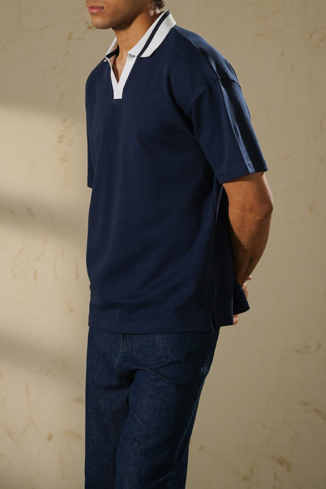 NAVY PRINTED POLO TEE