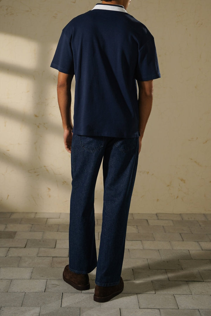 NAVY PRINTED POLO TEE